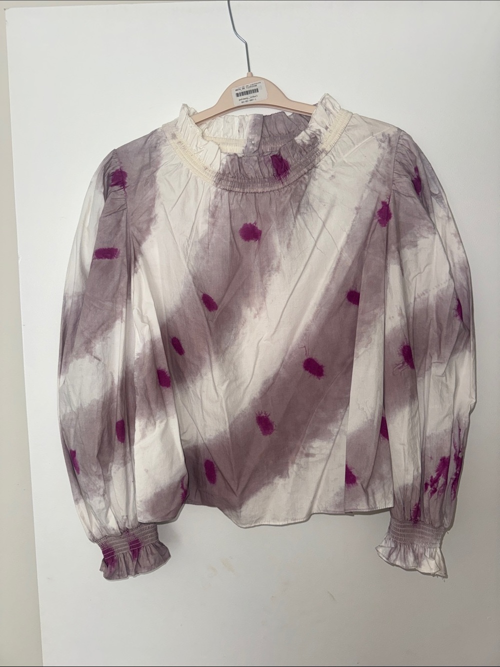 Sea New York Women’s Smocked Neck Puff Sleeve Blouse - White and Purple